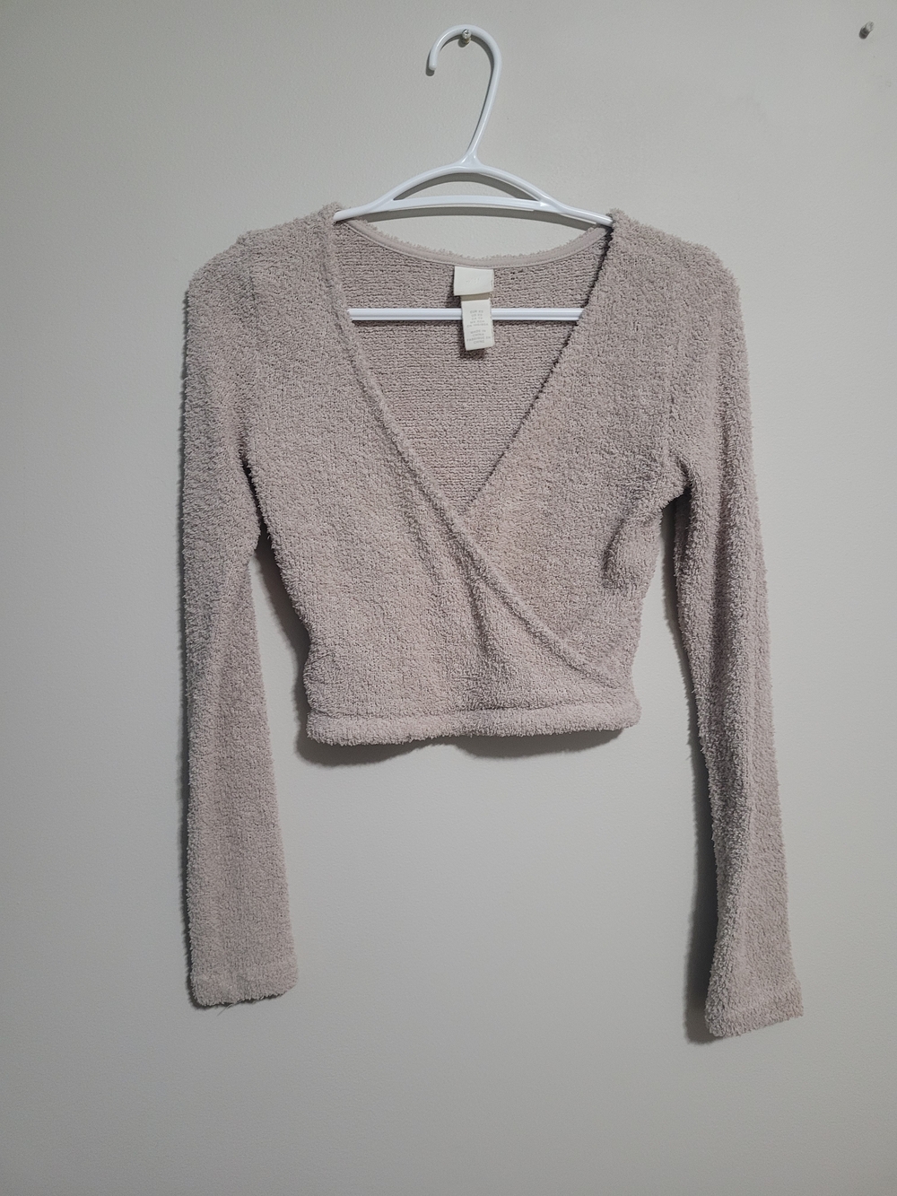 H&M Taupe Fuzzy Wrap Cropped Sweater X Small